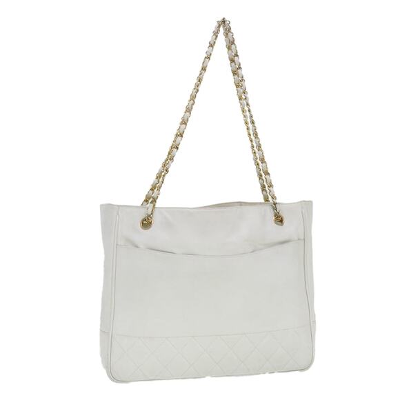 CHANEL Chain Shoulder Bag Lamb Skin White CC - Picture 1 of 16